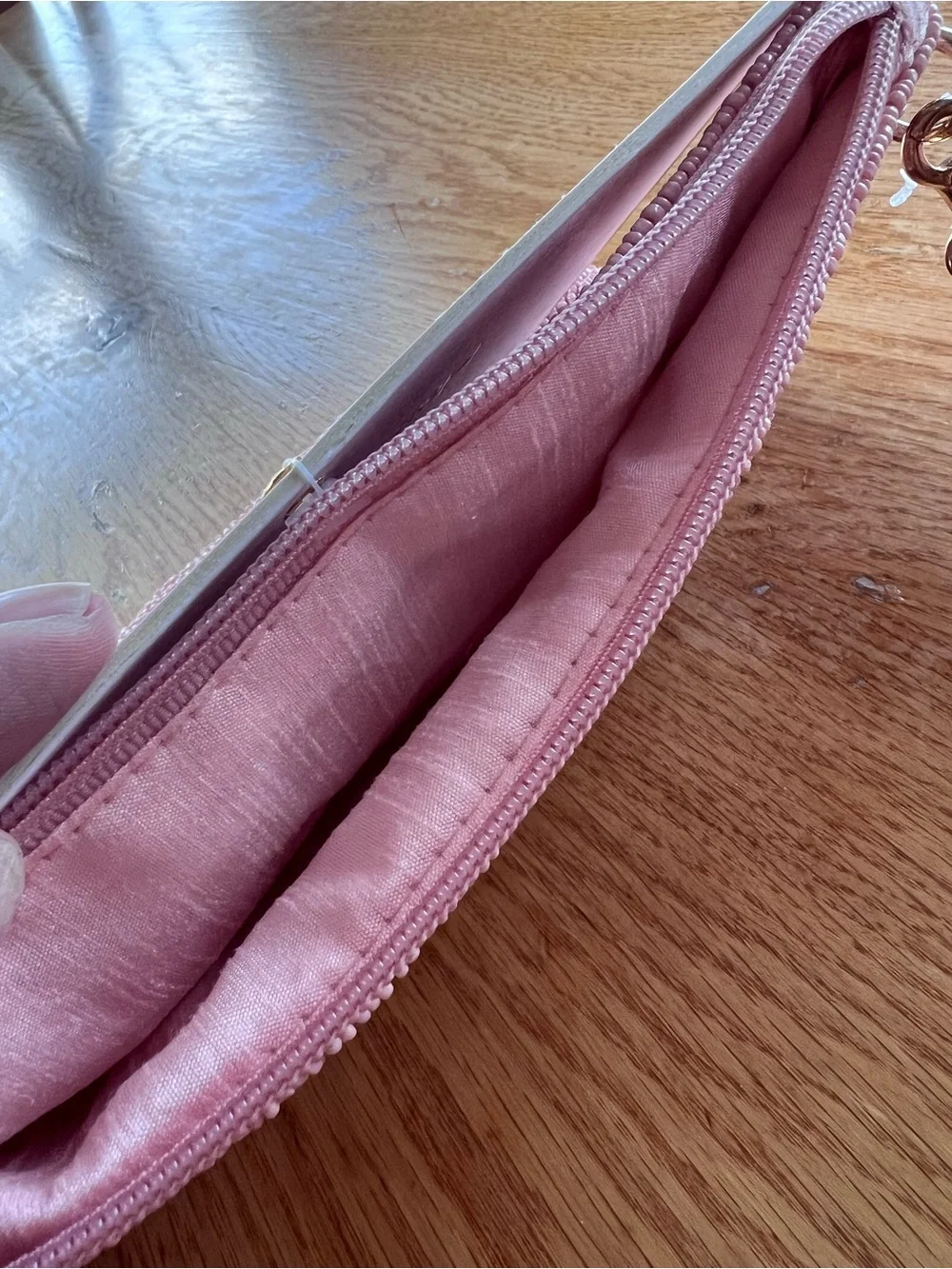 Cheers! Pink Beaded Wristlet Clutch Purse or makeup bag.